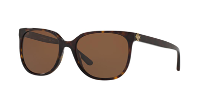 Tory Burch Slim Square Polarized Sunglasses, Brown Tortoise In Solid Brown Polarized