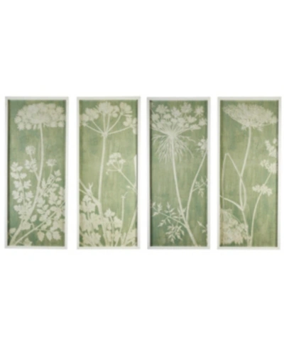 Two's Company White Lace Set Of 4 Botanical Wall Art - Fir Wood/glass/mdf/paper In Green