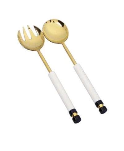 Classic Touch Set Of 2 Salad Servers With White Stone Handle Insert In Gold