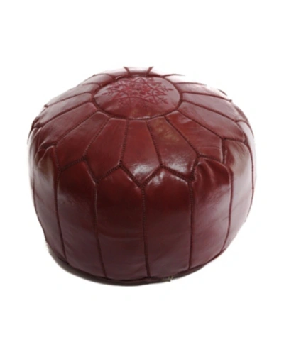 Beldinest Moroccan Leather Pouf Handmade Round Ottoman In Burgundy