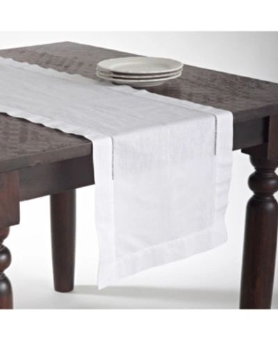 Saro Lifestyle Hemstitched Linen Blend Table Runner In White