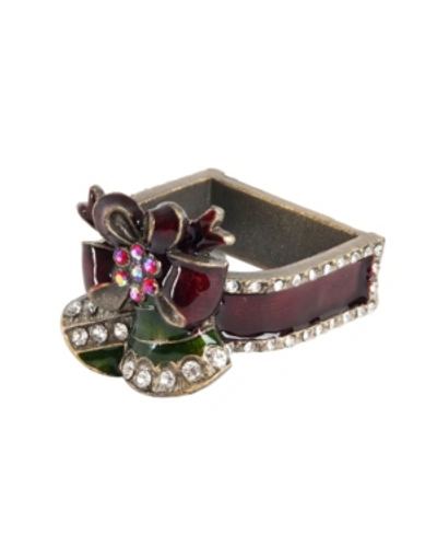 Saro Lifestyle Christmas Design Napkin Ring, Set Of 4 In Cranberry