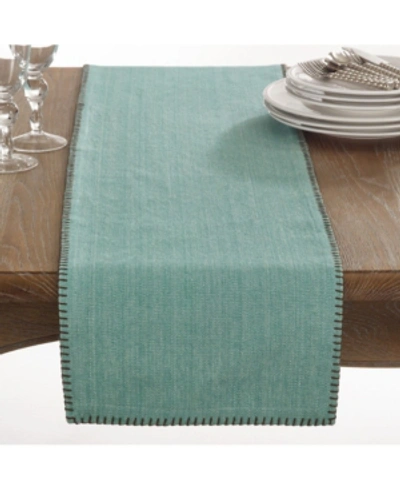 Saro Lifestyle Celena Collection Whip Stitched Design Cotton Table Runner In Turquoise