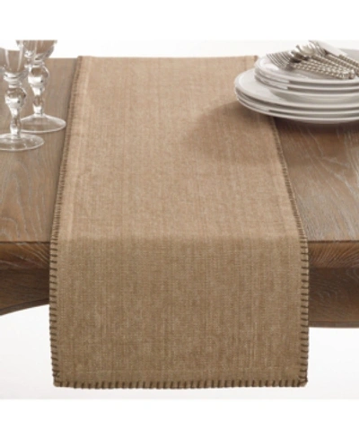 Saro Lifestyle Celena Collection Whip Stitched Design Cotton Table Runner In Honey Brow