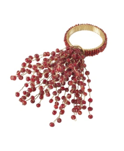 Saro Lifestyle Beaded Spray Design Napkin Ring, Set Of 4 In Red