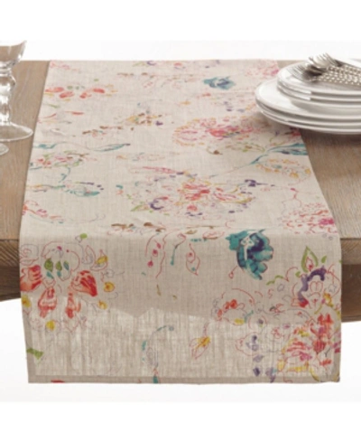 Saro Lifestyle Primavera Collection Printed Floral Design Table Runner In Natural