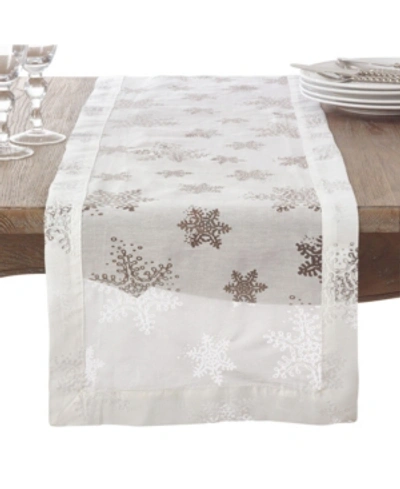 Saro Lifestyle Table Runner With Burnout Snowflake Design In White