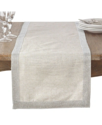 Saro Lifestyle Jeweled Trim Studded Design Table Runner In Silver