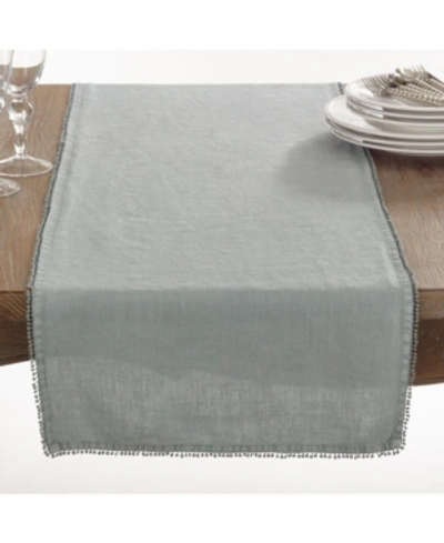 Saro Lifestyle Pom Pom Design Linen Dining Room Table Runner In Gray