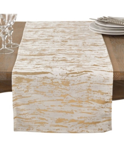 Saro Lifestyle Distressed Foil Metallic Design Glam Cotton Table Runner In Gold