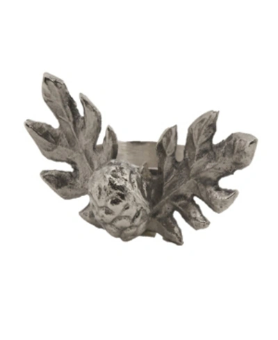 Saro Lifestyle Pinecone Design Rustic Style Napkin Ring, Set Of 4 In Silver