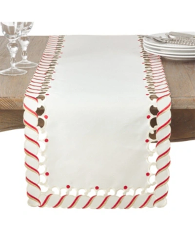 Saro Lifestyle Candy Cane Design Christmas Holiday Table Runner In Ivory