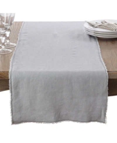 Saro Lifestyle Fringed Linen Design Stone Washed Runner In Gray