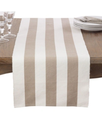 Saro Lifestyle Classic Stripe Design Ribbed Cotton Table Runner In Taupe