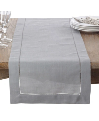 Saro Lifestyle Classic Hemstitch Border Table Runner In Gray