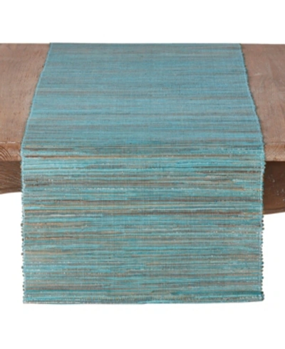 Saro Lifestyle Shimmering Woven Nubby Texture Water Hyacinth Table Runner In Turquoise