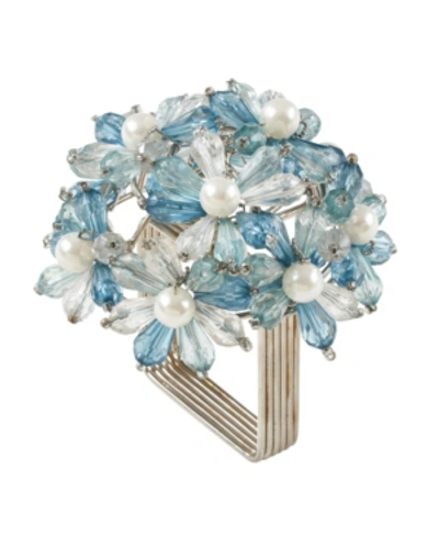 Saro Lifestyle Napkin Ring With Beaded Floral Design, Set Of 4 In Aqua