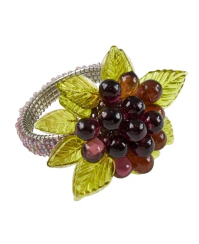 Saro Lifestyle Flower And Leaves Design Beaded Napkin Ring, Set Of 4 In Plum