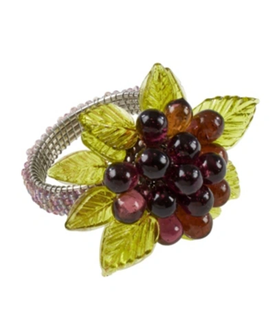 Saro Lifestyle Flower And Leaves Design Beaded Napkin Ring, Set Of 4 In Purple