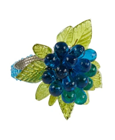 Saro Lifestyle Flower And Leaves Design Beaded Napkin Ring, Set Of 4 In Aqua