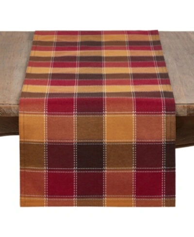 Saro Lifestyle Stitched Plaid Cotton Blend Table Runner In Multi