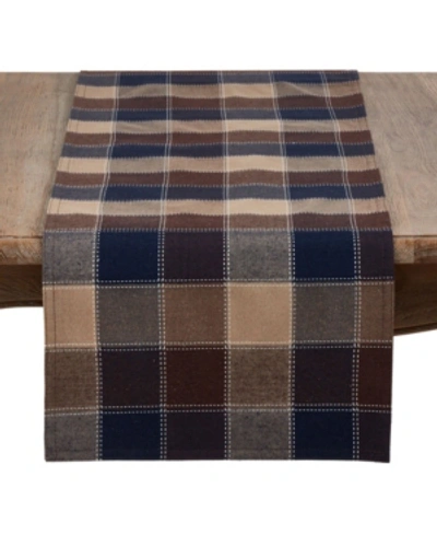 Saro Lifestyle Stitched Plaid Cotton Blend Table Runner In Brown