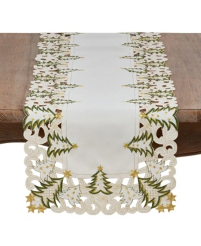 Saro Lifestyle Christmas Trees Holiday Table Runner, 16" X 68" In Ivory