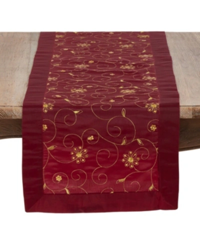Saro Lifestyle Holiday Runner With Embroidered And Sequined Design, 16" X 90" In Burgundy