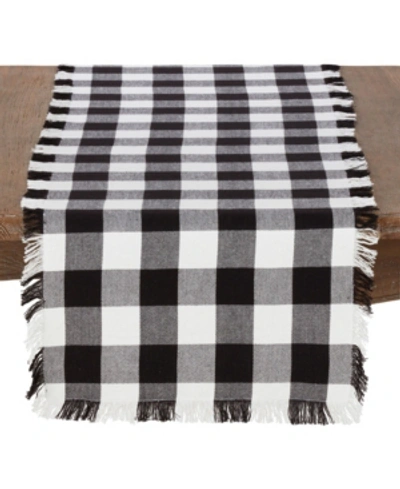 Saro Lifestyle Cotton Runner With Buffalo Plaid And Fringe Design, 16" X 72" In Black