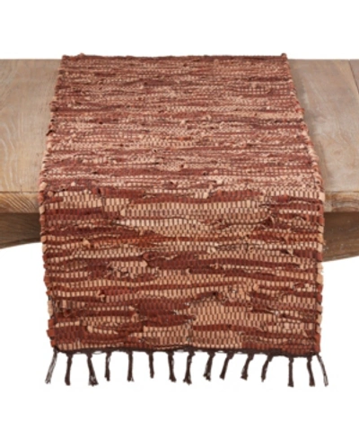 Saro Lifestyle 100% Leather Runner With Chindi Design In Tan