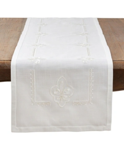 Saro Lifestyle Embroidered Runner With Fleur-de-lis Design In Ivory