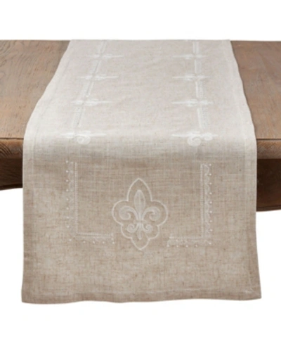 Saro Lifestyle Embroidered Runner With Fleur-de-lis Design In Natural