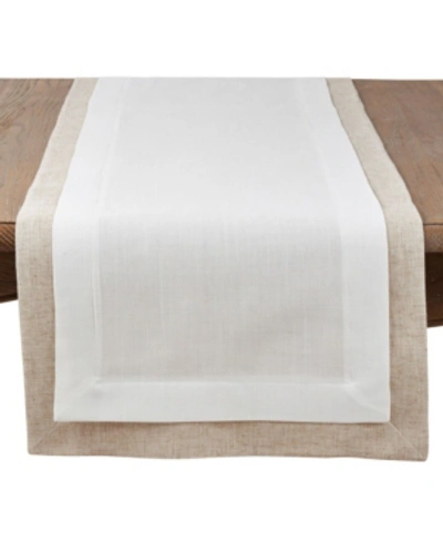 Saro Lifestyle Double Layer Table Runner With Thick Border Design In Ivory