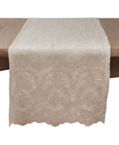 Saro Lifestyle Stonewashed Table Runner With Embroidered Design In Taupe