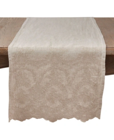 Saro Lifestyle Stonewashed Table Runner With Embroidered Design In Tan/beige