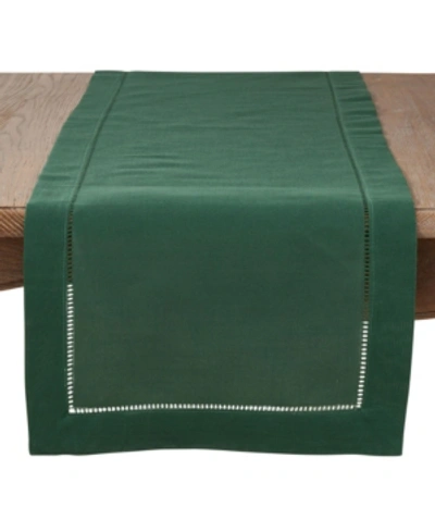 Saro Lifestyle Classic Hemstitch Border Table Runner, 16" X 72" In Evergreen