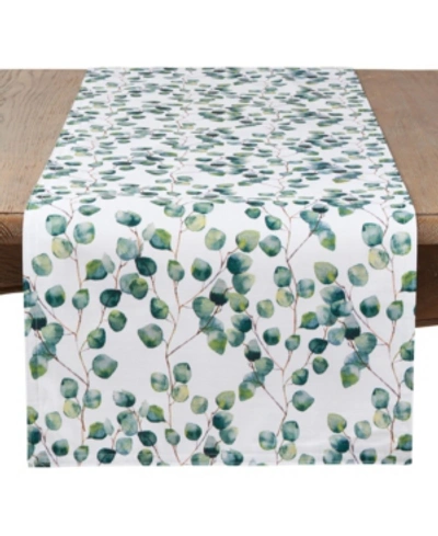 Saro Lifestyle Eucalyptus Leaf Long Table Runner In Jade