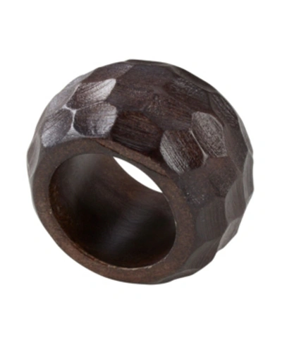 Saro Lifestyle Mango Wood Napkin Ring With Chunky Design, Set Of 4 In Coffee Bea