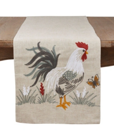 Saro Lifestyle Long Table Runner With Embroidered Rooster Design In Natural