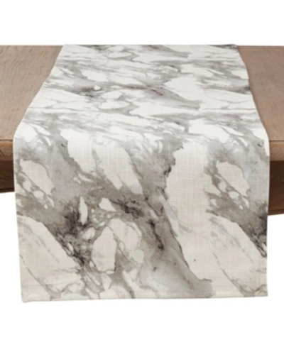 Saro Lifestyle Marble Print Cotton Runner In Gray