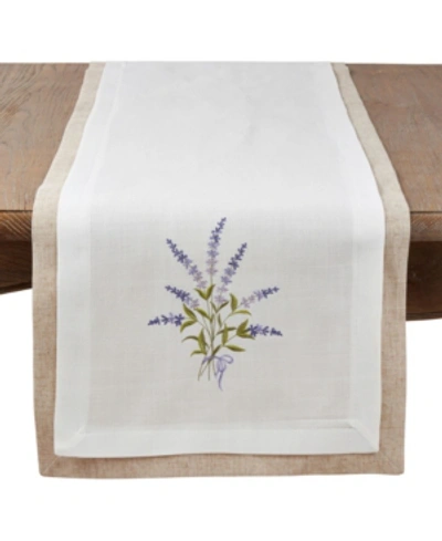 Saro Lifestyle Double Layer Table Runner With Lavender Design In Ivory