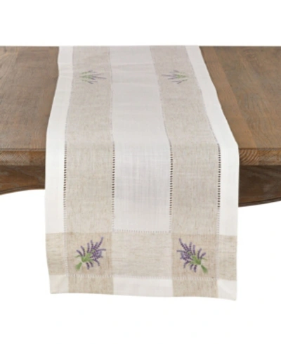 Saro Lifestyle Lavender Embroidery Hemstitch Runner In Ivory/cream