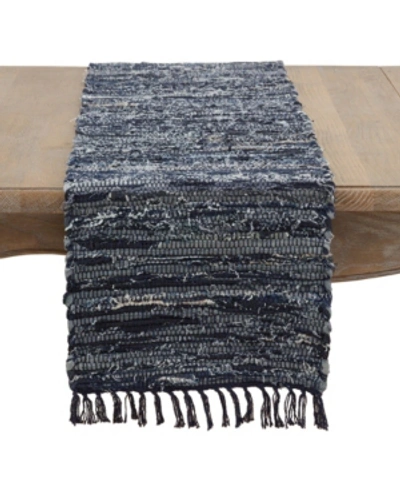 Saro Lifestyle Denim Chindi Table Runner In Navy Blue