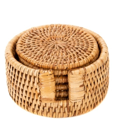 Artifacts Trading Company Artifacts Rattan Round Coasters - 7 Piece Set In Coffee Bean