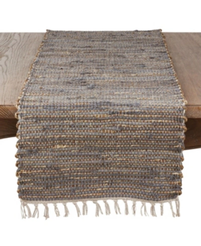 Saro Lifestyle Fringed Chindi Table Runner In Indigo