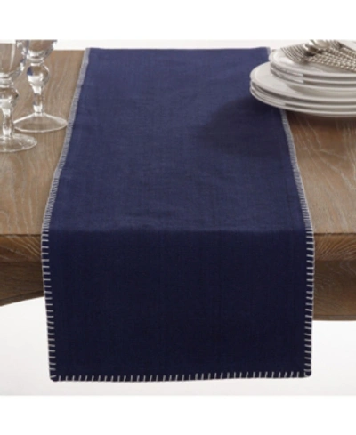 Saro Lifestyle Celena Collection Whip Stitched Design Cotton Table Runner In Navy Blue