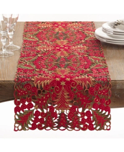 Saro Lifestyle Panettone Collection Holiday Christmas Tree Cutwork Table Runner In Red