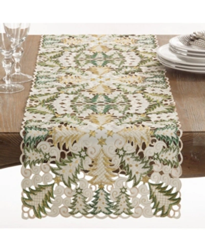 Saro Lifestyle Panettone Collection Holiday Christmas Tree Cutwork Table Runner In White