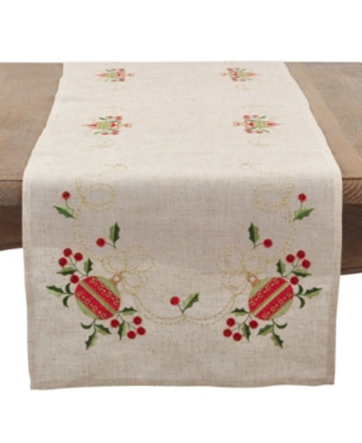Saro Lifestyle Embroidered Ornament Holiday Linen Blend Table Runner, 16" X 90" In Natural