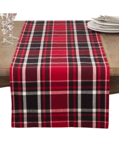 Saro Lifestyle Jarret Collection Classic Plaid Design Cotton Table Runner In Red